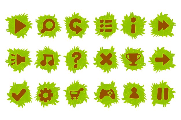 Set of cartoon colored buttons grass and ground for the game. isolated icons for the graphical interface.