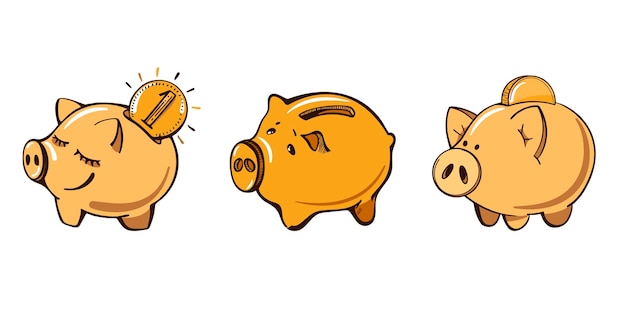 Vector set of cartoon colorful piggy banks the concept of financial literacy savings and business