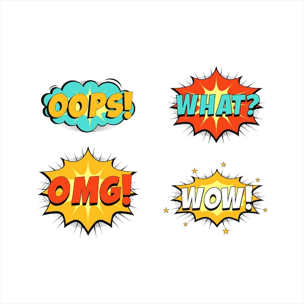 Vector set of cartoon comic speech bubble text doodle