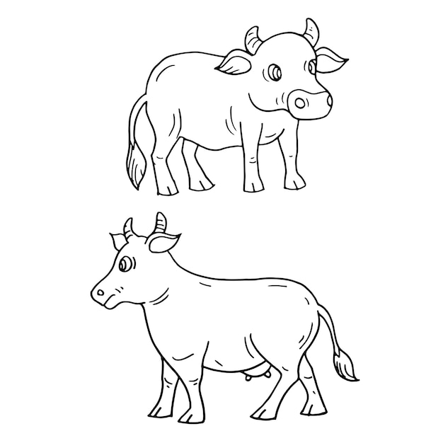 Set of cartoon cow hand drawn illustration vector