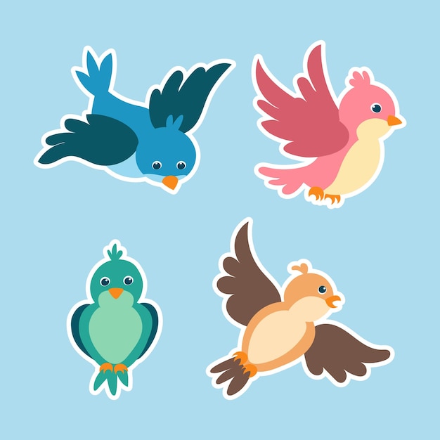 Set of cartoon cute birds stickers