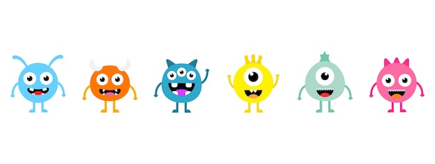 Set of cartoon cute monsters.