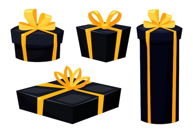 Decorative Black Gift Box With Golden Bow Isolated On White Stock  Illustration - Download Image Now - iStock