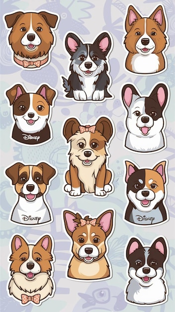 Vector a set of cartoon dog stickers each featuring unique