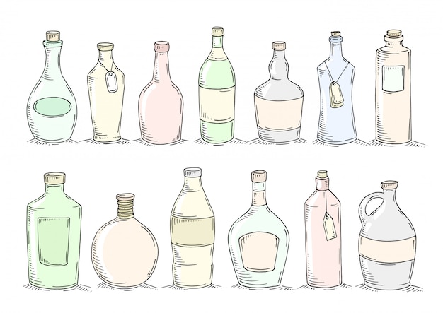 Vector set of cartoon doodle bottles.