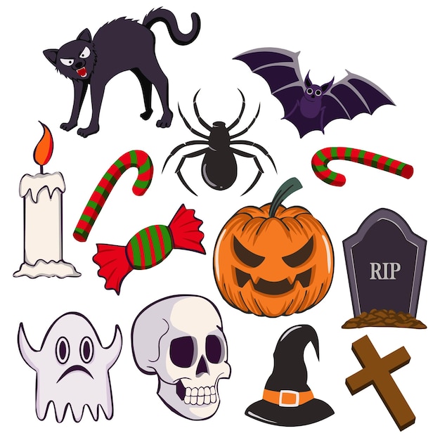 Set Cartoon Drawing of Halloween objects