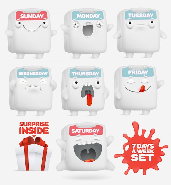 Vector set of cartoon emoji calendar characters.