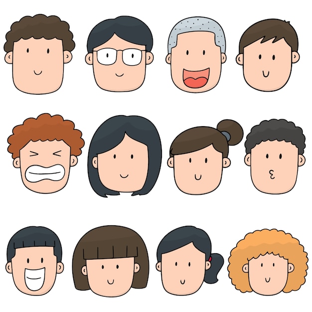 Vector set of cartoon face