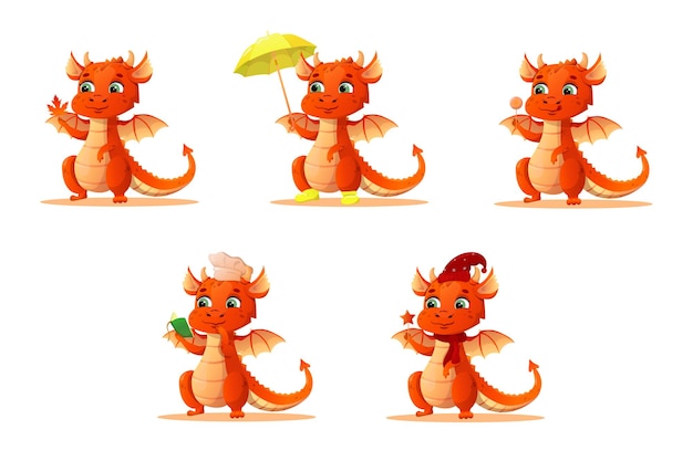 Vector set of cartoon fairy dragons