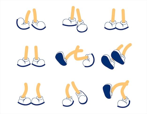 Vector set of cartoon feet in shoes retor style vector set insulated shoes stepping movements