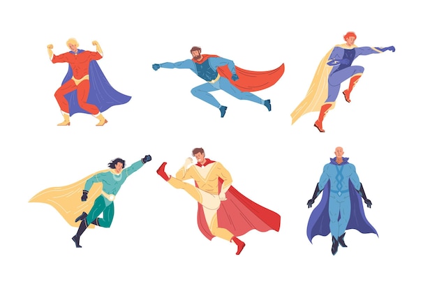 Set of cartoon flat superhero characters