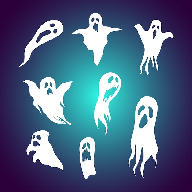 Set of cartoon ghost illustration with spooky face