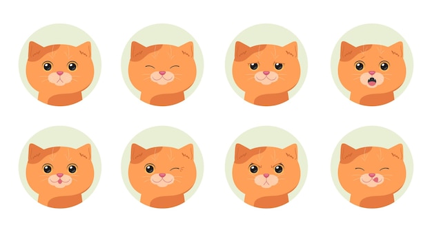 set of cartoon ginger tabby cats with different emotions emotional cat vector illustration