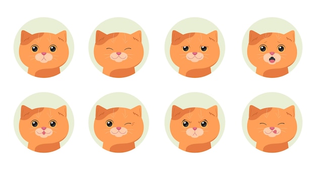 Vector set of cartoon ginger tabby cats with different emotions emotional cat vector illustration