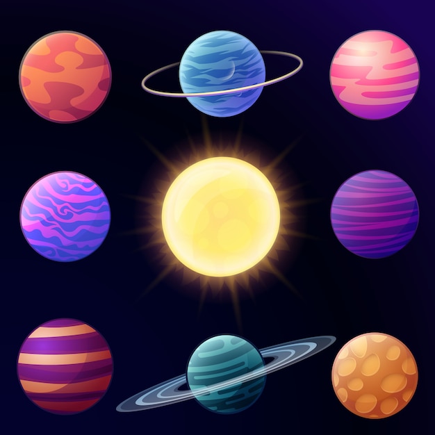 Vector set of cartoon glossy planets