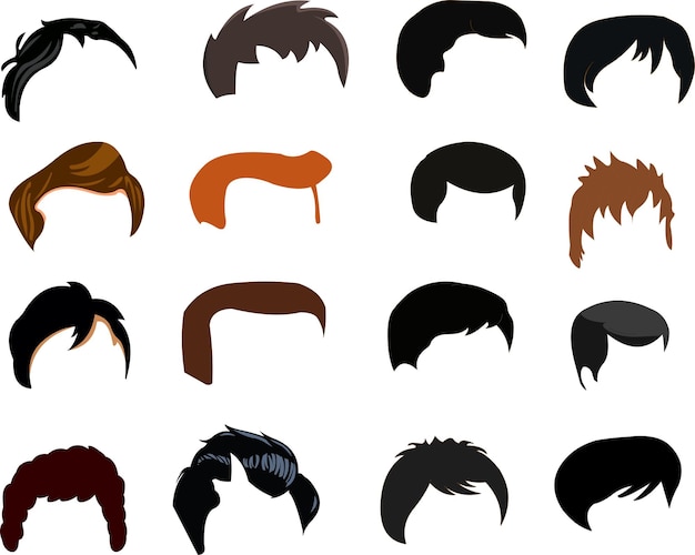 Set of cartoon hair style vector artwork expressions.