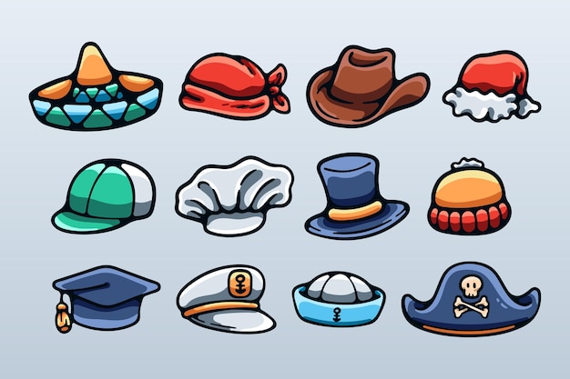 Vector set of cartoon hat collection