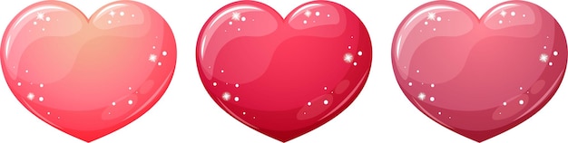 Vector set of cartoon hearts with sequins in different colors on transparent background