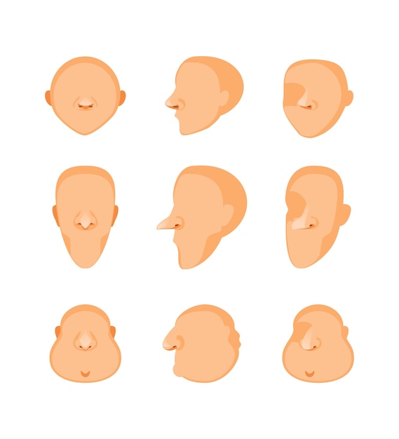 Set cartoon hoofden vooraanzicht zijaanzicht en driekwart Face-sjablonen