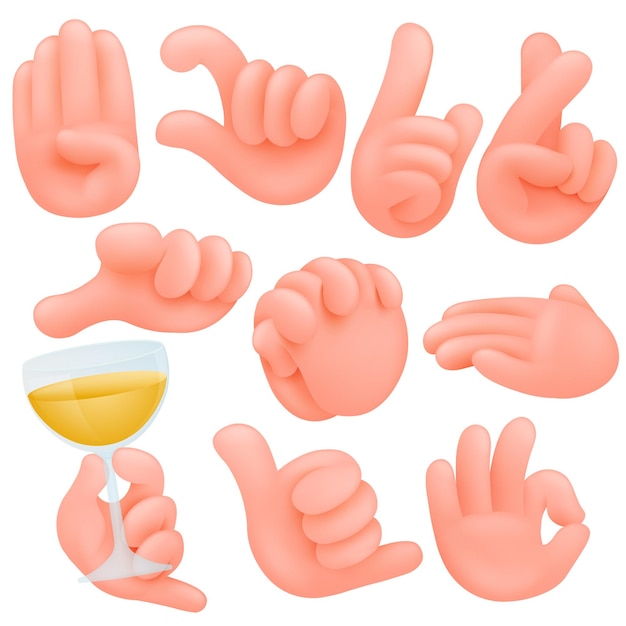 Vector set of cartoon human hands. cartoon andisolated objects. collection of various gestures(ok,shaka, good luck)