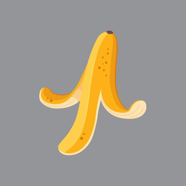 Set of cartoon illustration yellow banana skin