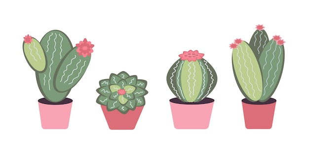 Set cartoon indoor cactus vetplanten van verschillende vormen