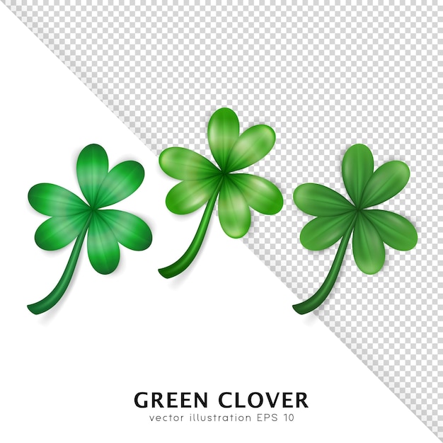 Set of cartoon Irish trefoils clovers shamrocks various style for St Patrick Day