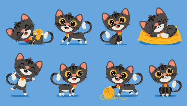 Set cartoon kat poses