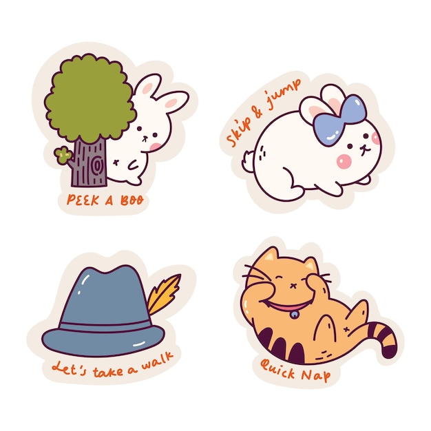 Set of cartoon kawaii sticker doodle