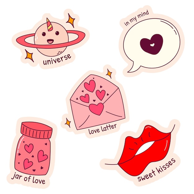 set of cartoon kawaii sticker vector illustrator