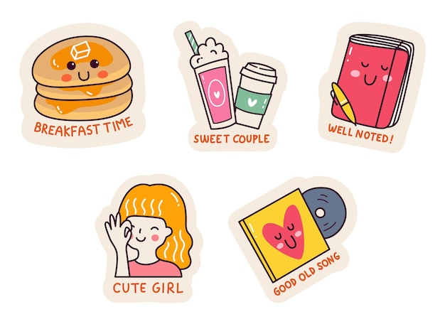 Set of cartoon kawaii sticker