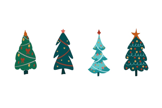 Set cartoon kerstbomen dennen voor wenskaart uitnodiging banner web