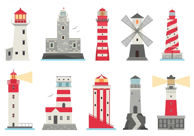 Set of cartoon  lighthouses.