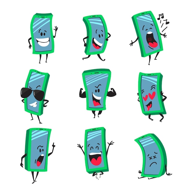 Vector set cartoon mobile phone characters.