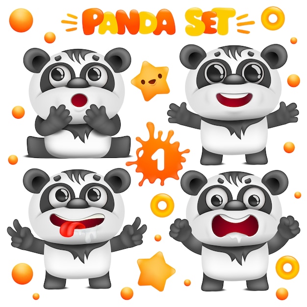 Set of cartoon panda bear kawaii characters. Various emotions