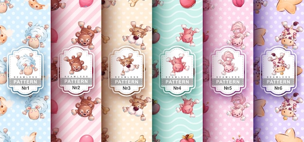 Set cartoon personage dans dieren en patronen