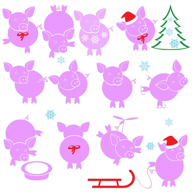 Set of cartoon pigs