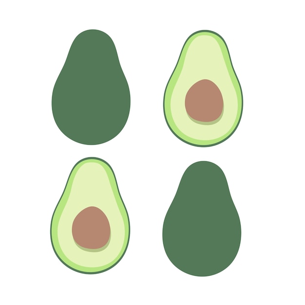 Set cartoon plakje avocado met kern geïsoleerd op de witte