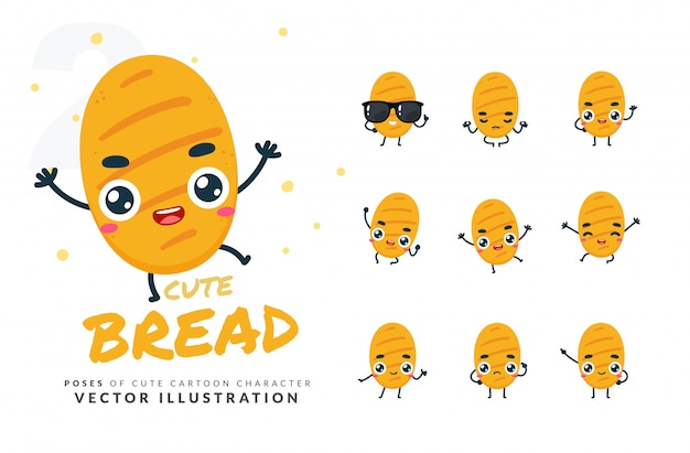 Set of cartoon poses of Bread.