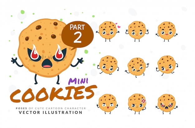 Set of cartoon poses of cookies.