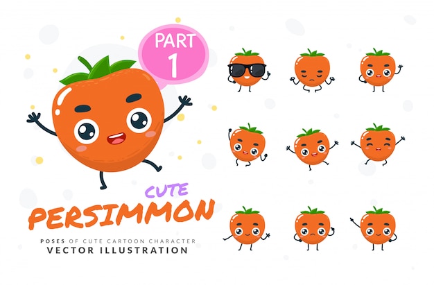 Set of cartoon poses of persimmon.