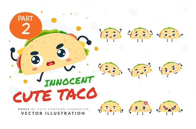 Set of cartoon poses of Taco.