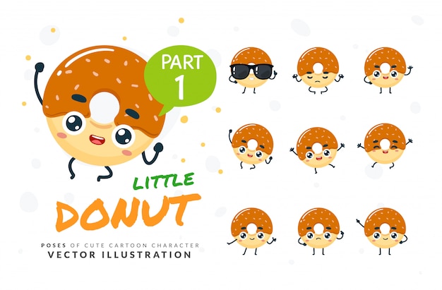 Set cartoon poses van donut.