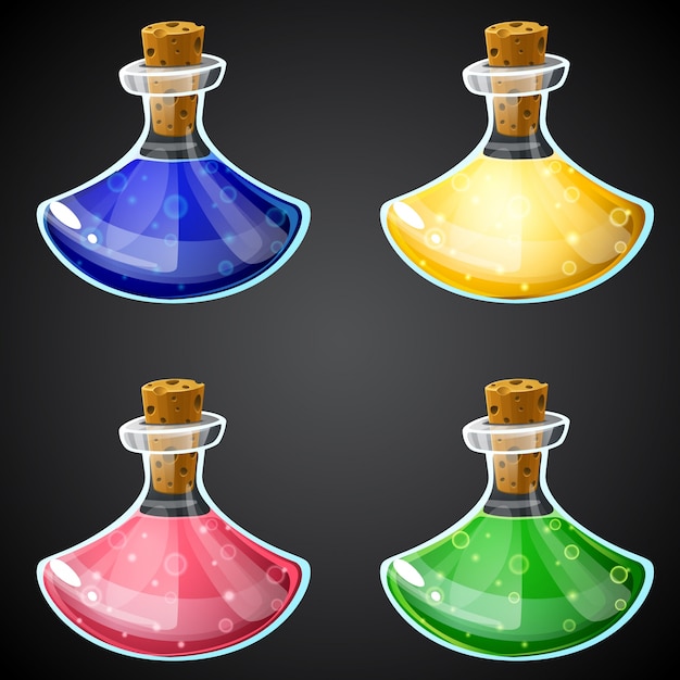 Set of cartoon potion bottle.