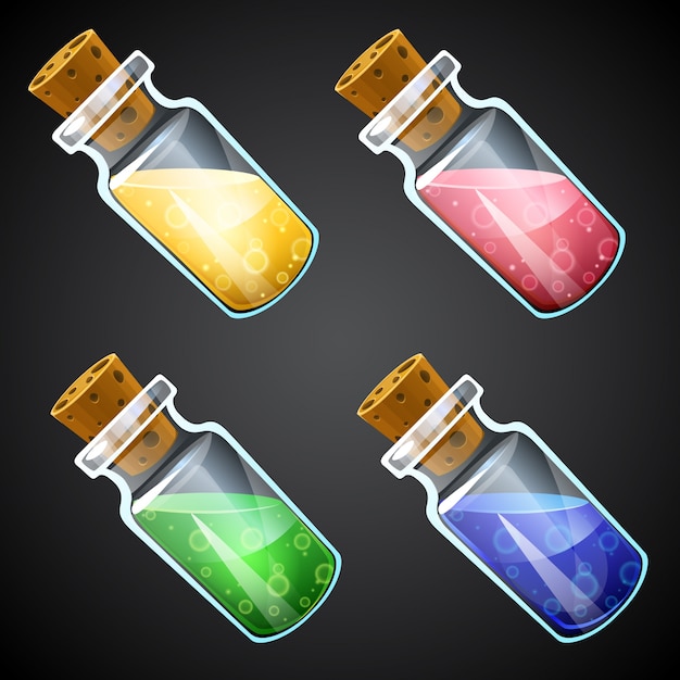 Vector set of cartoon potion bottle.