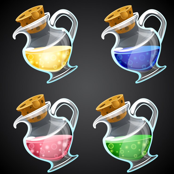 Vector set of cartoon potion bottle.