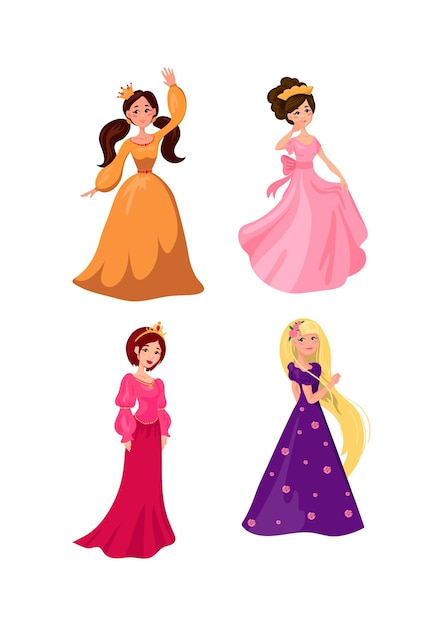 Vector set of cartoon princesses