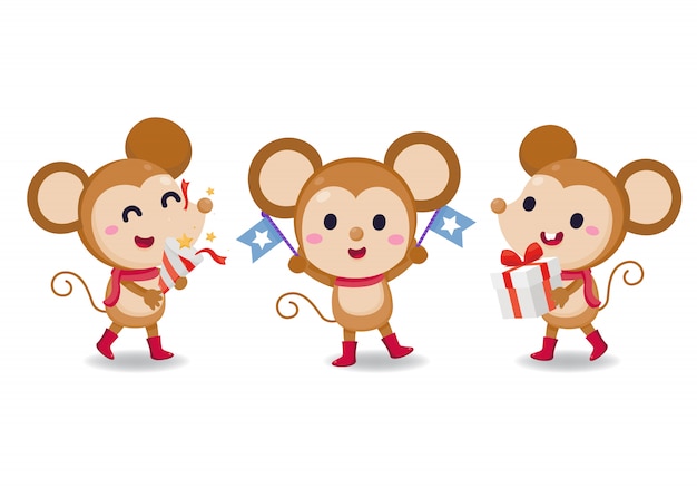 Set of cartoon rats. Character design. Cute rat on white background.