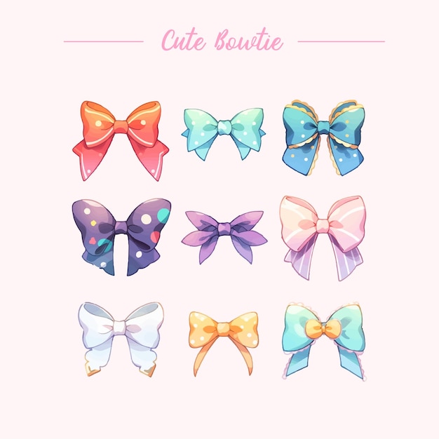 Premium Vector  Set of cartoon ribbons girls accessories vector  illustration girls bow bowties collection