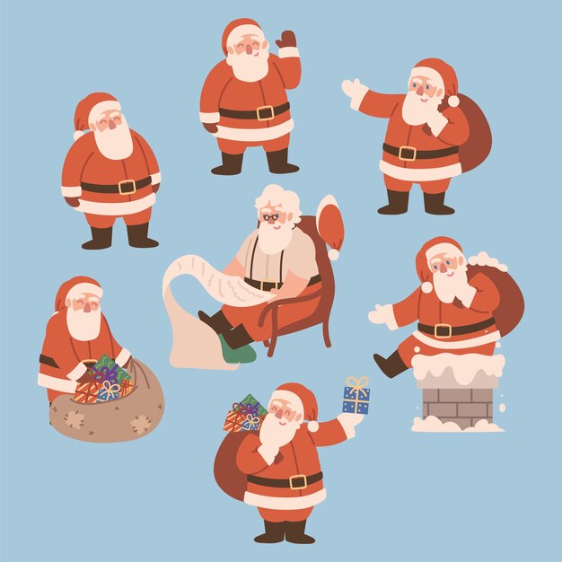 Set of cartoon santa claus